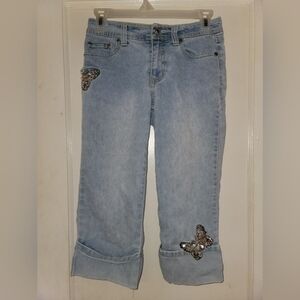 Arizona Jean Co Butterfly Blue Jean Capris Girls Size 12